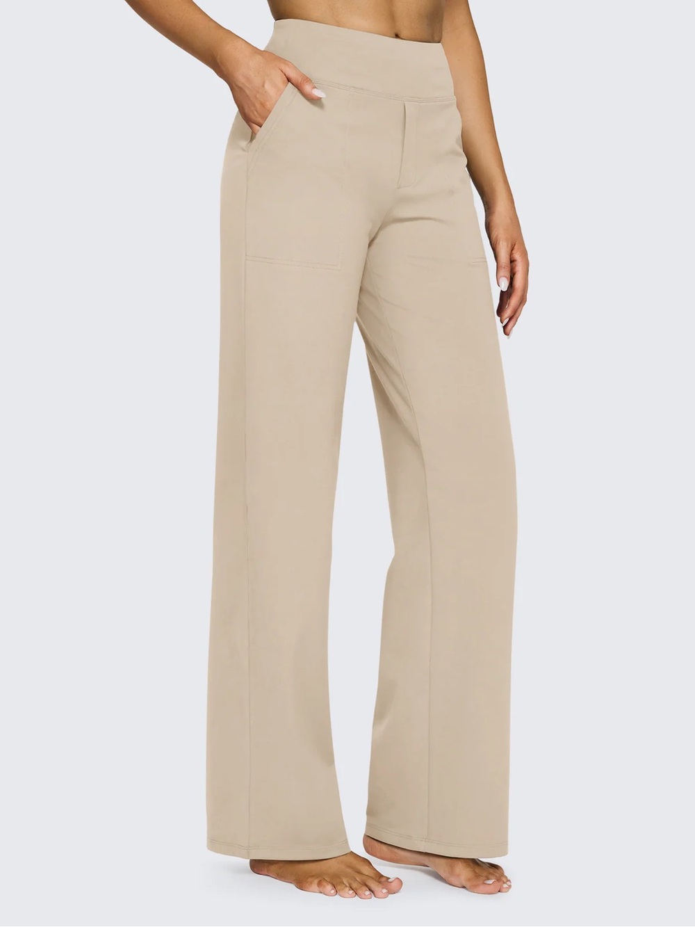 G4Free Wide-Leg Pull-On Pants in Light Beige